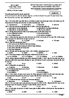 Đề thi thử THPT Quốc gia lần 1 năm 2017 môn Hóa học - Mã đề 303 - Sở GD & ĐT Vĩnh Phúc (Có đáp án)